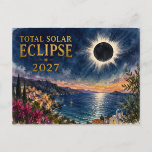 Totale Zonsverduistering 2027 Middellandse Zee Feestdagenkaart