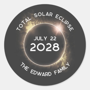 Totale Zonsverduistering 2028 Gepersonaliseerd Ronde Sticker