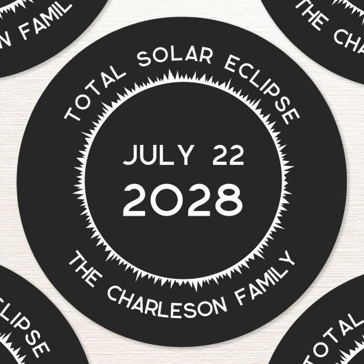 Totale Zonsverduistering 2028 Gepersonaliseerd Ronde Sticker