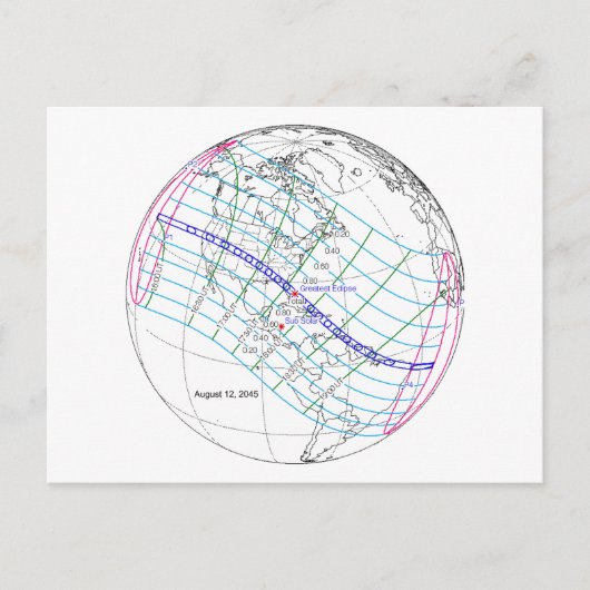 Totale Zonsverduistering 2045 Global Path Briefkaart (Voorkant)