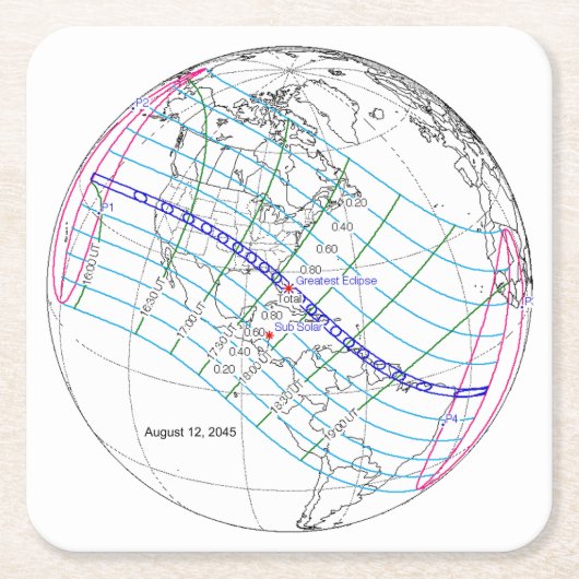 Totale Zonsverduistering 2045 Global Path Kartonnen Onderzetters (Voorkant)