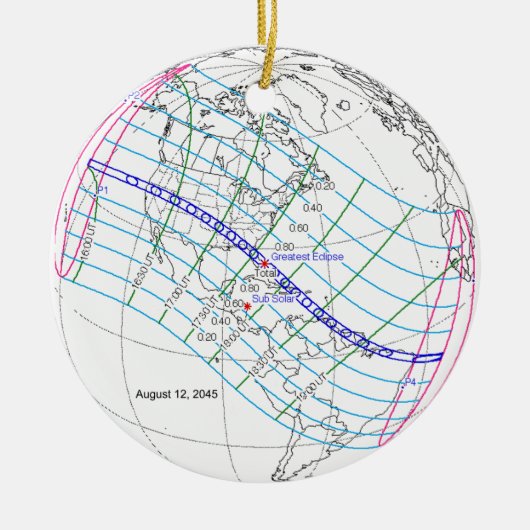 Totale Zonsverduistering 2045 Global Path Keramisch Ornament (Voorkant)