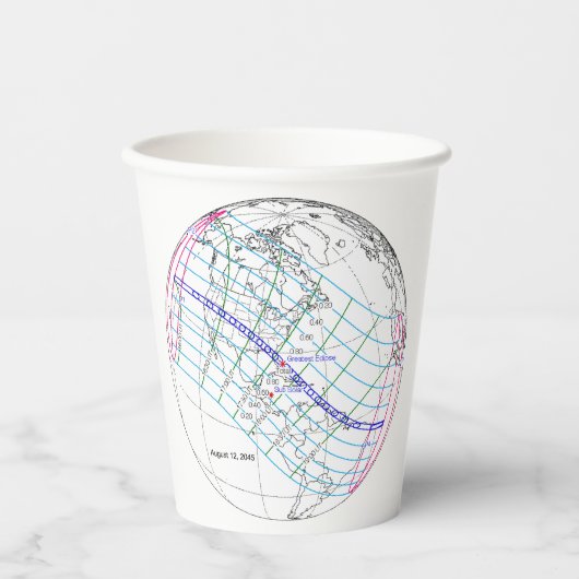Totale Zonsverduistering 2045 Global Path Papieren Bekers (Voorkant)