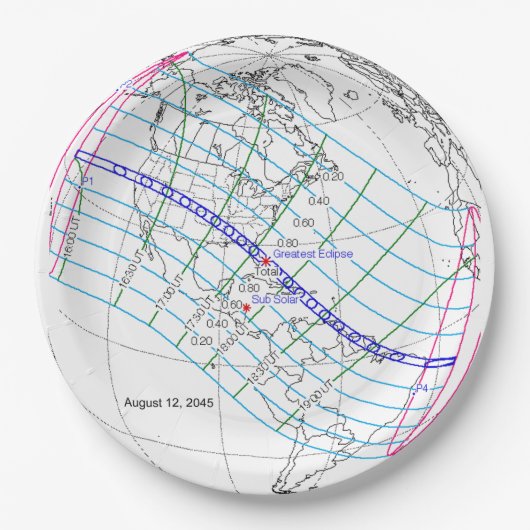 Totale Zonsverduistering 2045 Global Path Papieren Bordje (Voorkant)