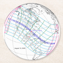 Totale Zonsverduistering 2045 Global Path Ronde Kartonnen Onderzetter
