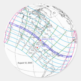 Totale Zonsverduistering 2045 Global Path Ronde Sticker