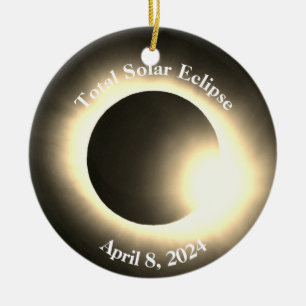 Totale zonsverduistering 8 april 2024 maan zon keramisch ornament