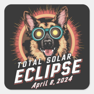Totale Zonsverduistering April 2024 Duitse Herder Vierkante Sticker