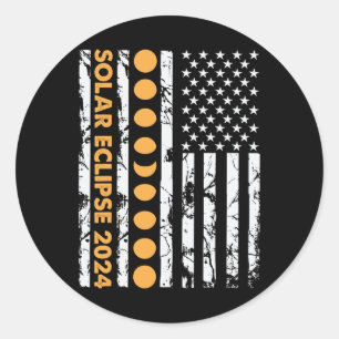 Totale Zonsverduistering April 8 2024 Amerikaans Ronde Sticker