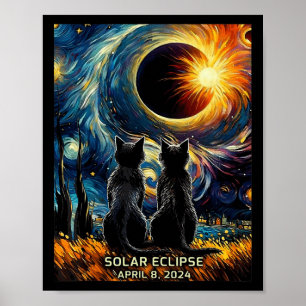 Totale Zonsverduistering April 8 2024 Van Gogh Kat Poster