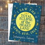 Totale Zonsverduistering April 8th 2024 Souvenir C Briefkaart<br><div class="desc">Op 8 april 2024 zal een totale zonsverduistering zichtbaar zijn in een groot deel van de Verenigde Staten, Mexico en Canada. Als u van plan bent om dit spannende evenement in het "hart" van Amerika te vieren met een leuk kijkfeest, zijn deze souvenir briefkaarten perfect voor u. De tekst zegt...</div>