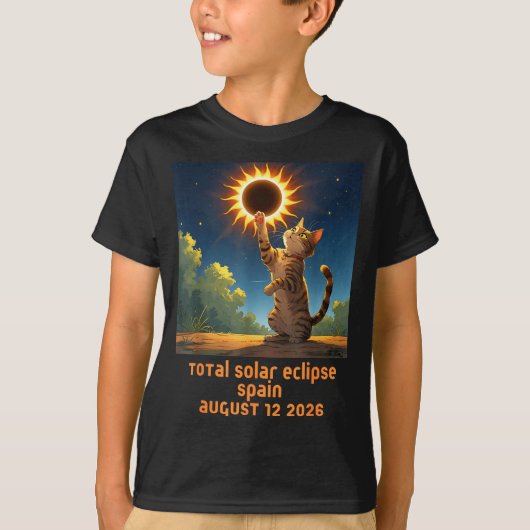 Totale Zonsverduistering Kat Spanje Design T-shirt (Voorkant)