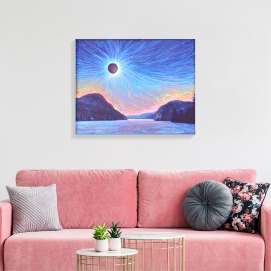 Totale Zonsverduistering Meer Willoughby Vermont C Canvas Afdruk (Insitu (Woonkamer))