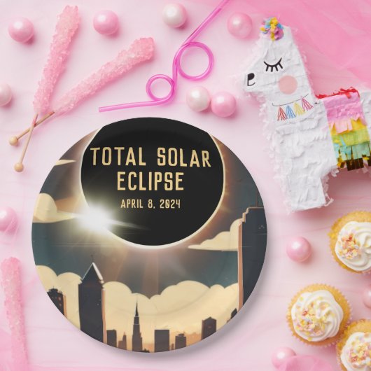 Totale zonsverduistering STAD April 8, 2024 zon ma Papieren Bordje (Feest)
