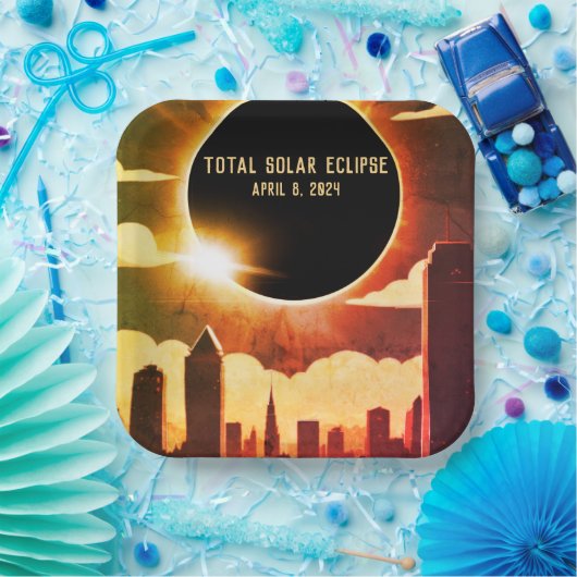 Totale zonsverduistering STAD April 8, 2024 zon ma Papieren Bordje (Feest)