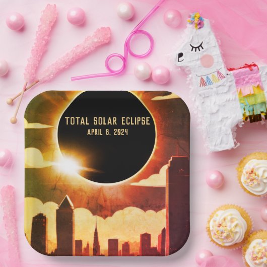 Totale zonsverduistering STAD April 8, 2024 zon ma Papieren Bordje (Feest)