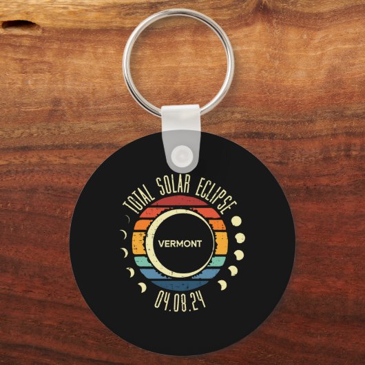 Totale Zonsverduistering Vermont Retro 2024 Mannen Sleutelhanger (Voorkant)