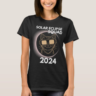 Totaliteit Zonsverduistering 2024 Kat Maan Zon Aar T-shirt