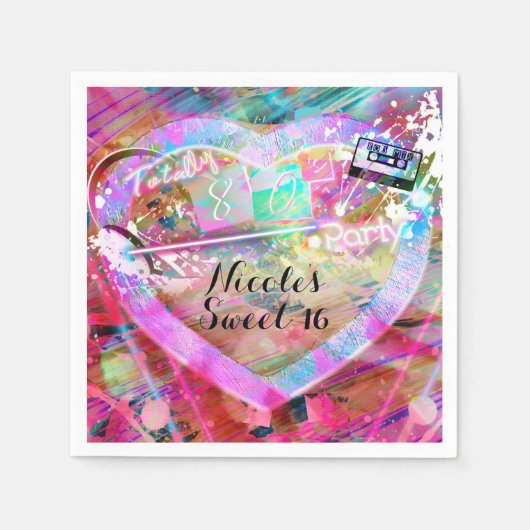 Totally 80's Bright Fun Heart Party Custom Glam Servetten (Voorkant)