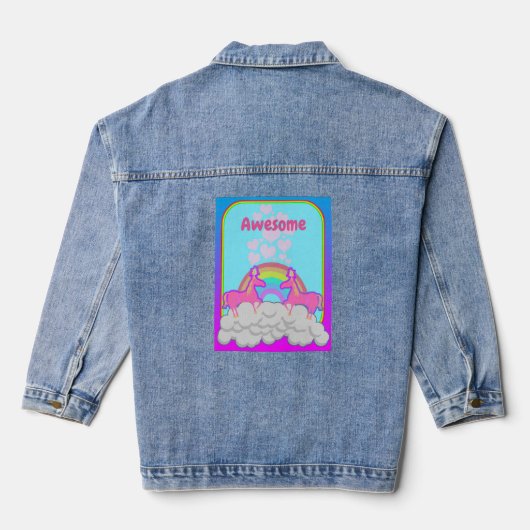 Totally 80s Leuk Neon Geïnspireerd Eenhoorn Denim Jacket (Achterkant)