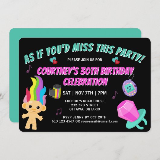 Totally 90s Retro Birthday Party Invitation Kaart (Voorkant / Achterkant)