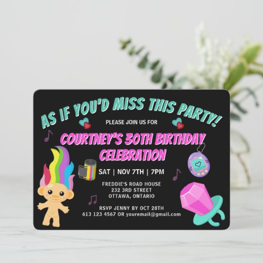 Totally 90s Retro Birthday Party Invitation Kaart (Staand voorkant)