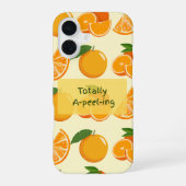 Totally a-pee-ling orange pattern iPhone 16 hoesje (Achterkant)