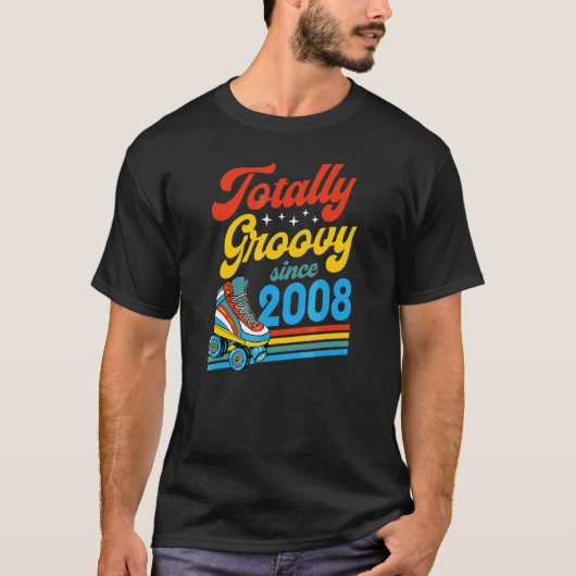 Totally Groovy Since 2008 Retro Roller Skate Birth T-shirt (Voorkant)