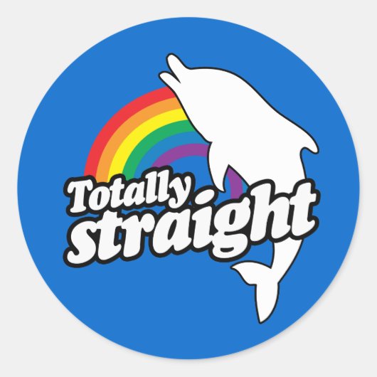 TOTALLY STRAIGHT DOLPHIN - WIT - (2).png Ronde Sticker (Voorkant)
