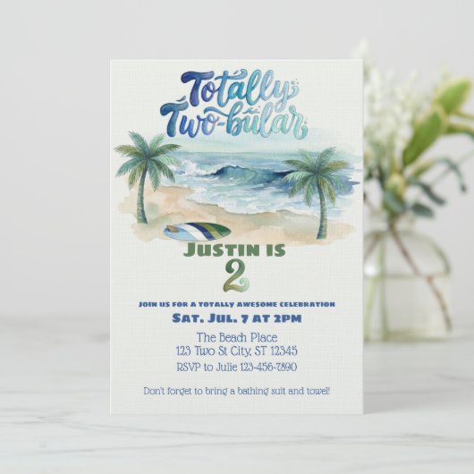Totally Two-buillar, Surf 2nd Birthday Kaart (Staand voorkant)