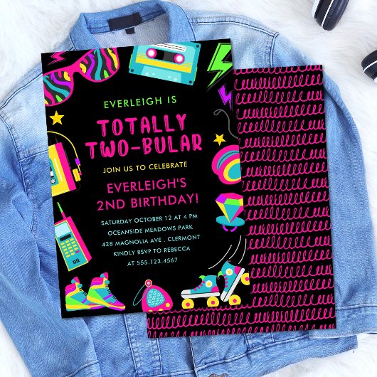 Totally Twobular Neon 80s Tweede Verjaardagsfeest Kaart