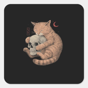 Totdat de Dood Ons Scheidt Feest Kat Schedel Klass Vierkante Sticker