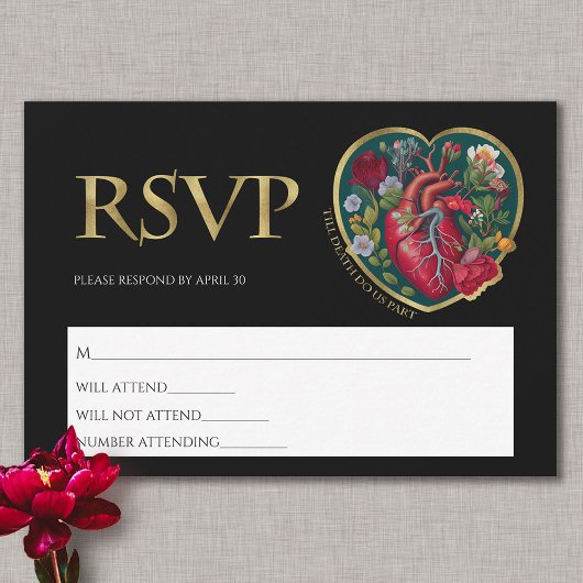 Totdat de dood ons scheidt Gothic hart gouden Hall RSVP Kaartje
