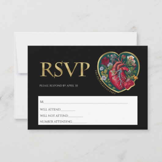 Totdat de dood ons scheidt Gothic hart gouden Hall RSVP Kaartje (Voorkant)
