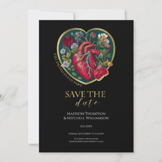Totdat de dood ons scheidt Gothic hart gouden Hall Save The Date (Voorkant)