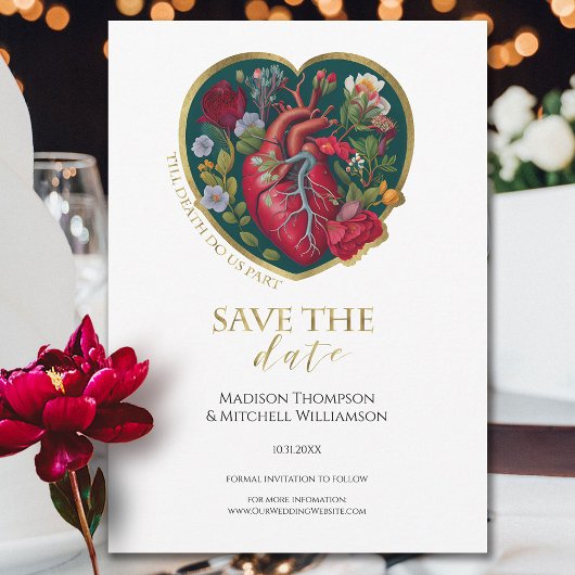 Totdat de dood ons scheidt Gothic hart gouden Hall Save The Date