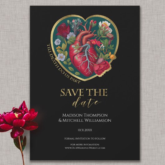 Totdat de dood ons scheidt Gothic hart gouden Hall Save The Date
