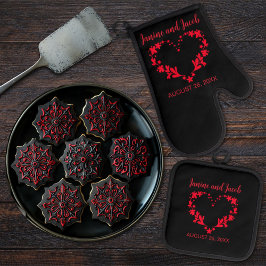Totdat de dood ons scheidt Gothic Red Heart Ovenwant & Pannenlap Set