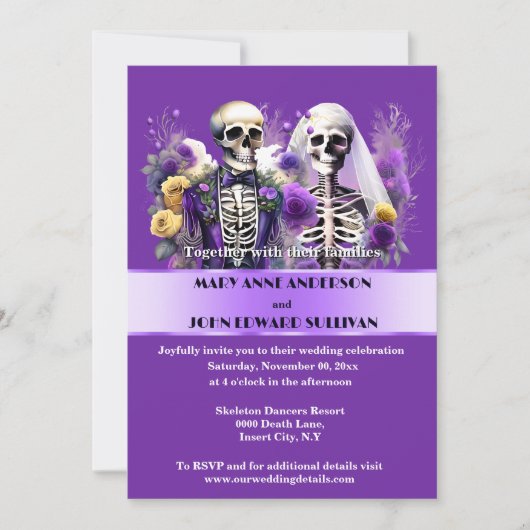 Totdat de dood ons scheidt paarse gele roos bruids kaart (Voorkant)