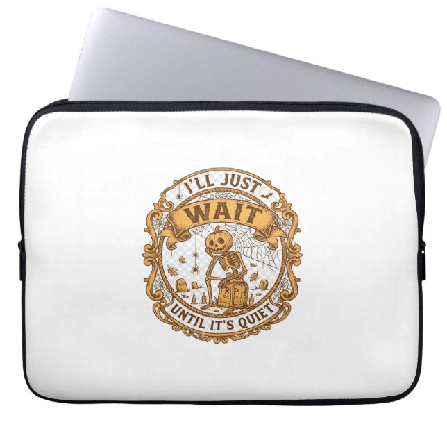 Totdat het stil is pompoen skelet hallo laptop sleeve (Voorkant)
