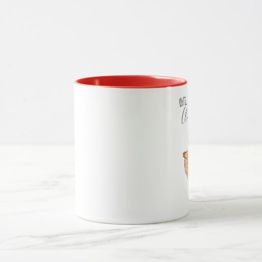 Totdat ik mijn koffie heb gehad, klop af| grappige mok (Midden)