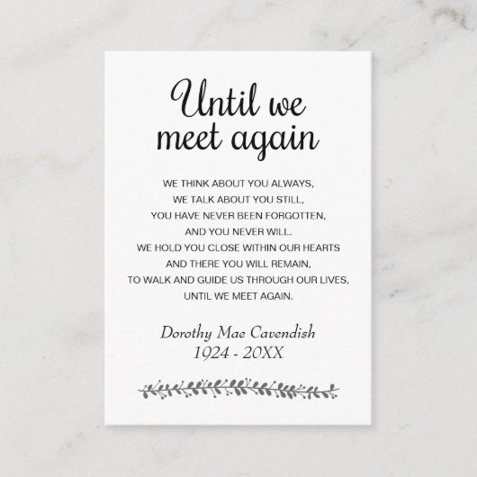 Totdat we elkaar weer ontmoeten begrafenisgedicht informatiekaartje (Voorkant)