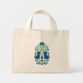 Tote Bag - Blue Folk Art Cats – Whimsical Floral C (Voorkant)