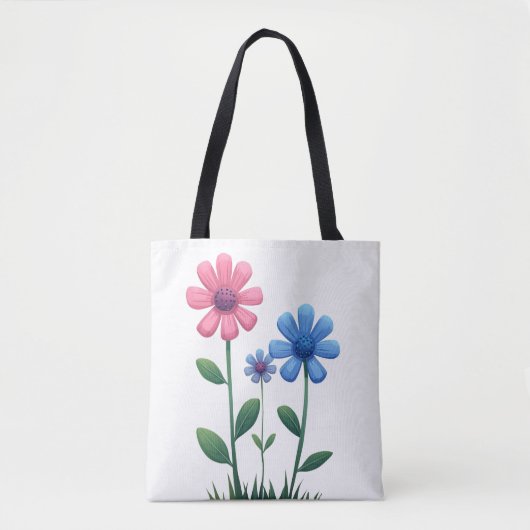 Tote Bag Blue & Pink flower (Voorkant)
