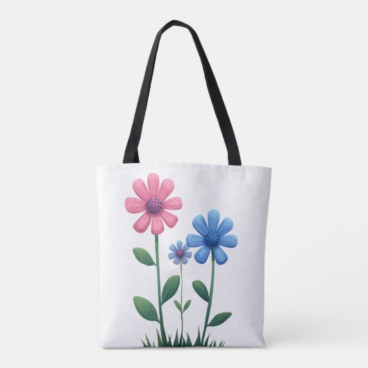 Tote Bag Blue & Pink flower (Achterkant)