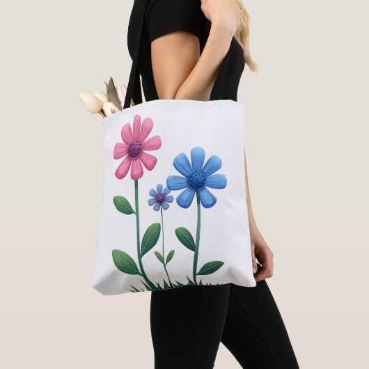 Tote Bag Blue & Pink flower (Dichtbij)