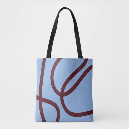 Tote Bag – Burgundy Lines on Blue (Voorkant)