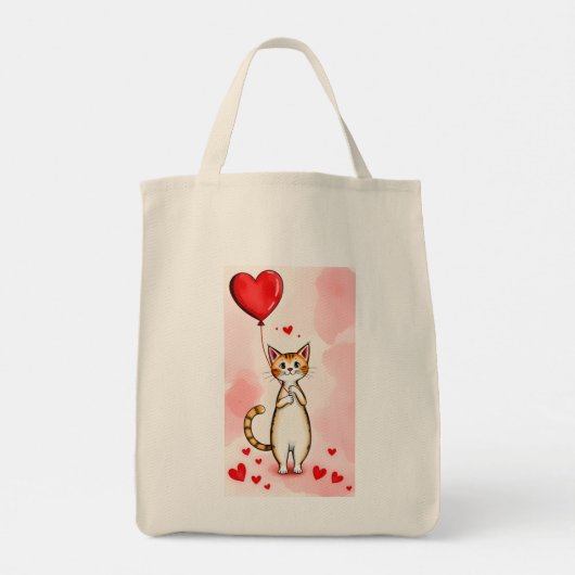 Tote Bag Cat Love Red Hearts  (Achterkant)