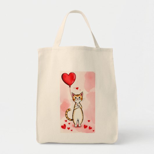 Tote Bag Cat Love Red Hearts (Voorkant)