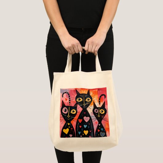 Tote Bag Cat Love Red Hearts  (Voorkant (product))